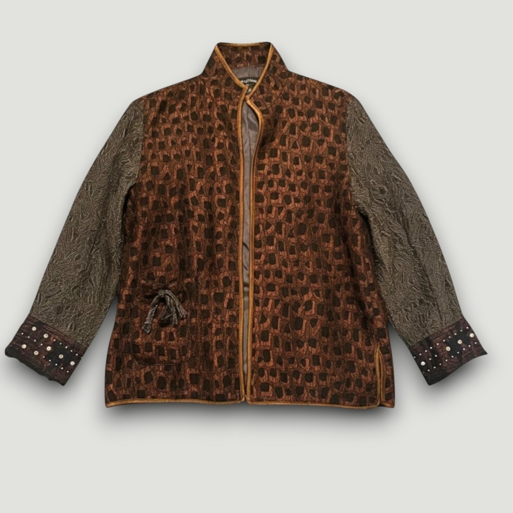 Exotic Womens Jacket M Brown Art to Wear Metallic Vtg Craftcore Brocade Eclectic